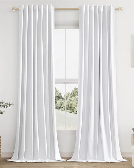 Guken White Linen Blackout Curtains 84 Inch Length 2 Panels Set for Living Room Bedroom Back Tab Thermal Insulated 100% Black Out Drapes Room Darkening 84 Inches Long