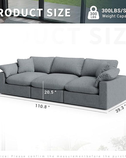 Modular Sectional Sofa Cloud Couch,Down Filled Comfy Cloud Modern Sofa,3 Seater Oversized Couch Cushion Covers Removable for Living Room,Light Blue