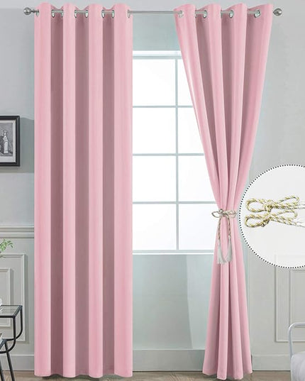 Yakamok Light Blocking Window Blackout Curtains Thermal Insulated Room Darkening Drapes for Bedroom,Solid Grommet Top Window Panels, 52x84 Inch, Pink, One Pair