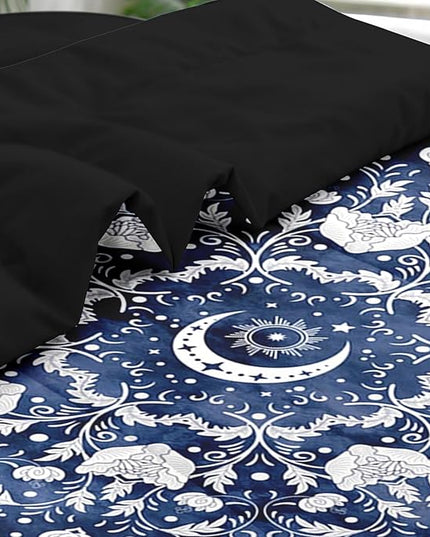Comforter Set King Size, Astrology Sun Moon 7 Pcs Bedding for Kids and Adults, Blue Starry Flower Bed Sheet Sets with Fitted Sheet 2 Pillowcases & 2 Shams for Bedroom Bed Decor