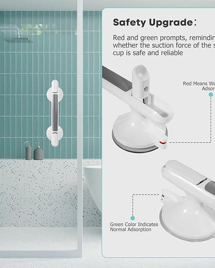 2 Pack Shower Handle, Heavy Duty Suction Cup Grab Bars Handle for Bathtubs and Showers, Bathroom Safety Bars Removable No Drilling Required for Seniors, Elderly, Handicap, 12 inch White