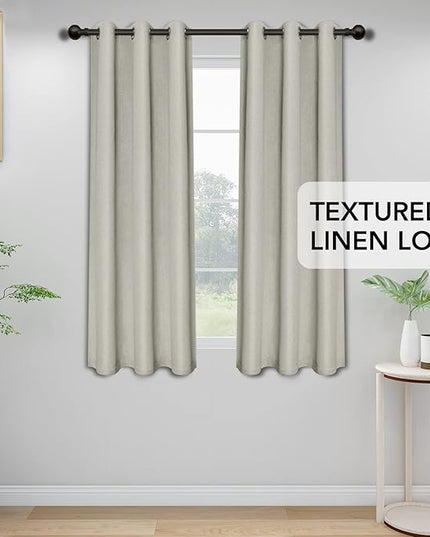 Easy-Going Linen Look Blackout Curtain Grommet Window Curtain Drapes for Bedroom, Living Room Thermal Insulated Room Darkening (2 Panels, 42x63 inch, Beige)