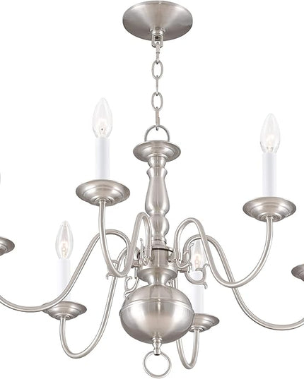 Livex Lighting 5006-91 Williamsburgh 6 Light Brushed Nickel Chandelier,18Hx24W,5006-91