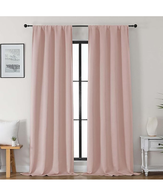 Gwine Blush Pink Blackout Curtains for Bedroom 96 Inch Length, Room Darkening Energy Saving Black Out Curtains for Living Room, Window Treatment Drapes with Rod Pocket, Each 40" Wx96 L, 2PCS