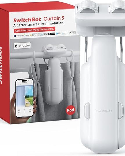 SwitchBot 2025 Automatic Curtain Opener 3 Rod-Bluetooth Remote Control, WiFi&Smartphone Control, Upgraded High-Performance, Add Hub to Work with Alexa, Google Home, HomeKit