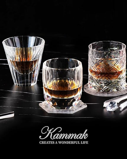 KAMMAK Whiskey Glasses Set of 2, 7.1 oz (210 ml) Old Fashioned Tumbler, Thick Base Crystal Glass with Delicate Rim & Seamless Design for Scotch, Bourbon, Cocktails, Lead-Free Barware