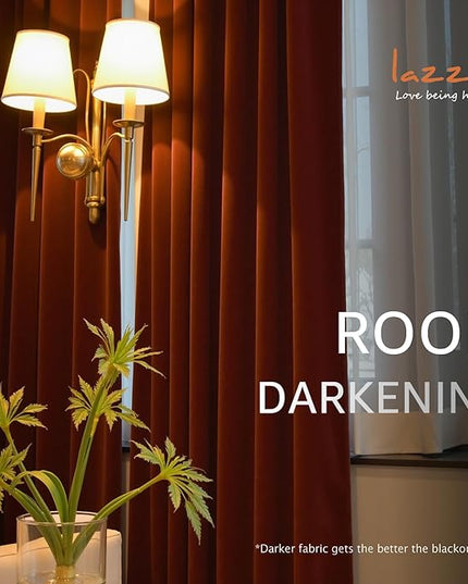 Lazzzy Velvet Blackout Curtains Thermal Insulated Room Window Drapes Super Soft Luxury Curtains for Living Room Bedroom Rod Pocket 2 Panels, Burnt Orange, 52" W x 63" L