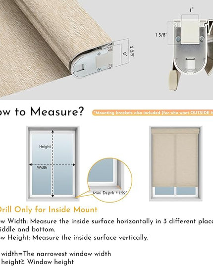 Persilux Smart Motorized Blinds with Remote, No Drill Automatic Roller Shades for Indoor Windows, Light Filtering Linen Fabric, Electric Blinds for Windows, Nature Khaki C25-3, Custom Size