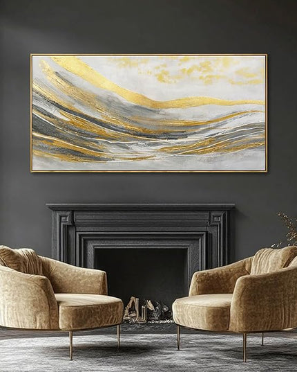 Gold Home Wall Decor Line Canvas Wall Art Vintage Artwork 29"x58" Large Poster for Living Room Office Kitchen Pictures