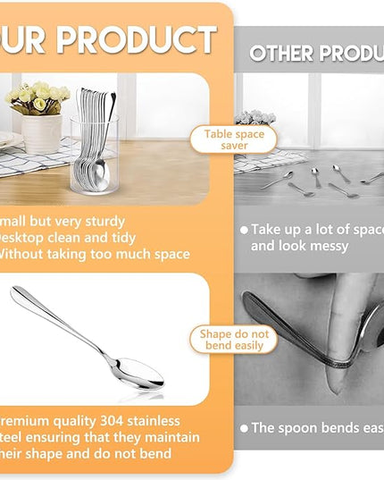 12 Pcs Mini Coffee Spoons with Holder 4.7 inch Demitasse Espresso Stainless Steel Spoon Tea Spoons set of 6 with Acrylic Cylinder Holder Small Coffee Spoon Silver for Cafe Bar Tea Party Home