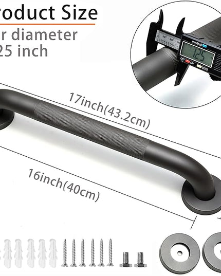Shower Grab Bar, 2 Pack 16 Inch Gray Bathroom Grab Bar, 1.25" Diameter 304 Stainless Steel Anti-Slip Grab Bars for Bathtubs and Showers, Handicap Shower Grab Bar for Seniors Elderly