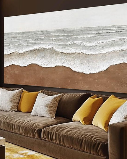 Artexist Textured Wall Decor Ocean Wall Painting White Line Wall Art Posters 29"x58" Large Pictures for Living Room Dining Room