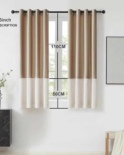 BULBUL Champagne Cream Ivory Color Block Window Curtains Panels 63 inches Long Velvet Farmhouse Drapes for Bedroom Living Room Darkening Treatment with Grommet Set of 2
