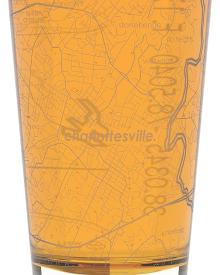 Well Told Engraved Charlottesville Virginia Map Pint Glass Etched Beer Glass Gift (16 oz, Clear) City Map Pint Glass, Custom Beer Glass, Gifts for Beer Lovers