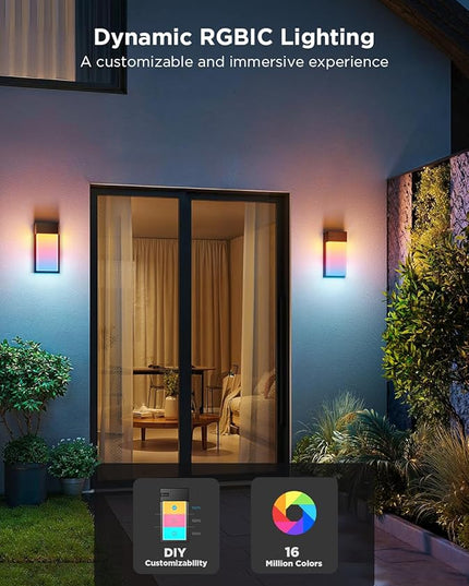 Govee Outdoor Wall Light, 1500LM Smart RGBIC Porch Lights Outdoor with 45 Scene Modes, IP65 Waterproof for Outdoor Decor, DIY, Wall Sconce Works with Alexa, Google Assistant and Matter, 1 Pack