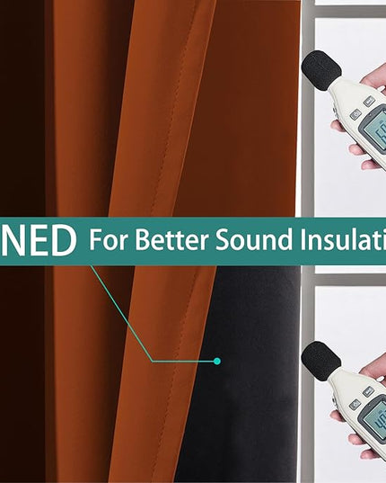 Yakamok 100% Blackout Thermal Insulated Curtains, Noise Reducing Barrier Panel for Sliding Glass Door, 2 Thick Layers Heat Full Light Blocking Patio Door Drapery, Burnt Orange, W100 x L84, 1 Panel