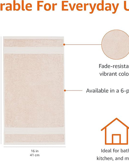 Amazon Basics Fade-Resistant 100% Cotton Hand Towel, 6 Pack, 16"x26", Blush Pink