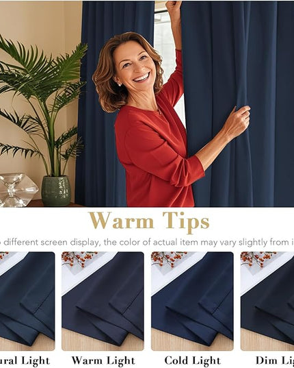 H.VERSAILTEX Blackout Curtains Thermal Insulated Window Treatment Panels Room Darkening Blackout Drapes for Living Room Back Tab/Rod Pocket Bedroom Draperies, 52 x 96 Inch, Navy Blue, 2 Panels