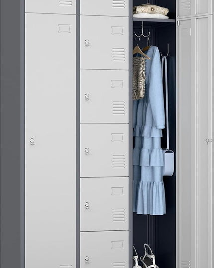 Aobabo Metal Lockable Storage Locker 8 Small Doors and 2 Big Doors, Metal Lockers for empolyees with Hooks, for School Home Office, Assembly Required, 10Doors, Grey White