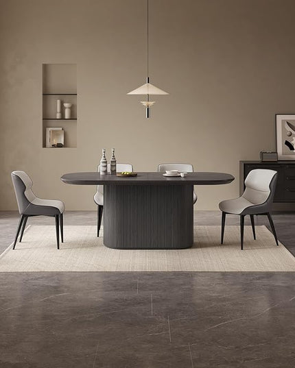Guyii 70" Oval Dining Table Set, Modern Kitchen Table Set with 6 Chairs, 7 Piece Indoor Rectangular Dining Room Table for Kitchen, Bar, Living Room, Home, Black