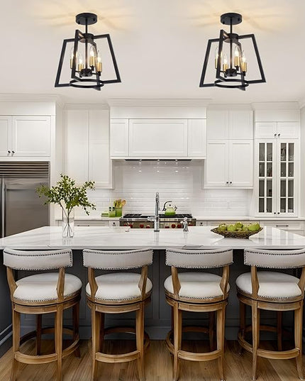 TOULMJ 4-Light Semi Flush Mount Ceiling Light, 14.56" Farmhouse Black Gold Ceiling Light Fixture for Kitchen Island Foyer Hallway Entryway Dining Laundry Room