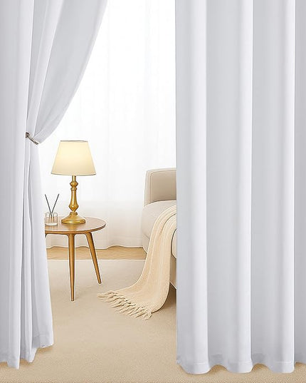 Simplebrand Pure White Light Filtering Curtains for Bedroom 63 Inch Length 2 Panels Set, Thermal Insulated Energy Saving Curtains for Kids Room, Grommet Solid Nursery Window Drapes, W40 x L63