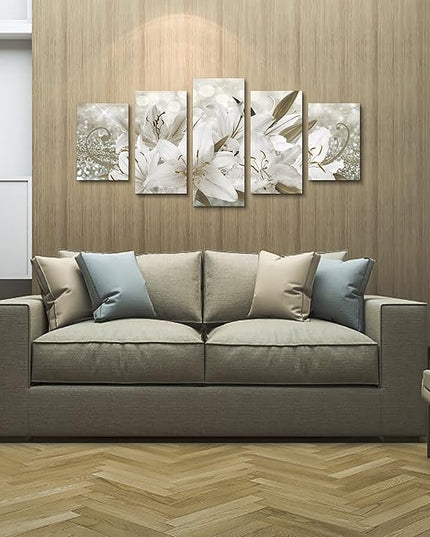 LUDUHU White Orchid Flowers Canvas Print - Abstract Floral Wall Art, Flower Poster, Painting Decor for Home Decoration Artwork Picture Bedroom (B,Oversize 60x30inch)