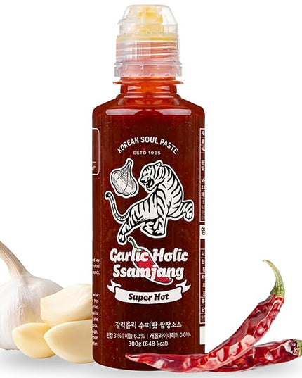 Korean Garlic Holic Ssamjang Super Hot - Extreme Heat Seasoned Bean Paste for Korean BBQ Essential, Barbecue Dipping Sauce, Mix of Gochujang & Deonjang - Vegan, Non-GMO, 10.1 oz.