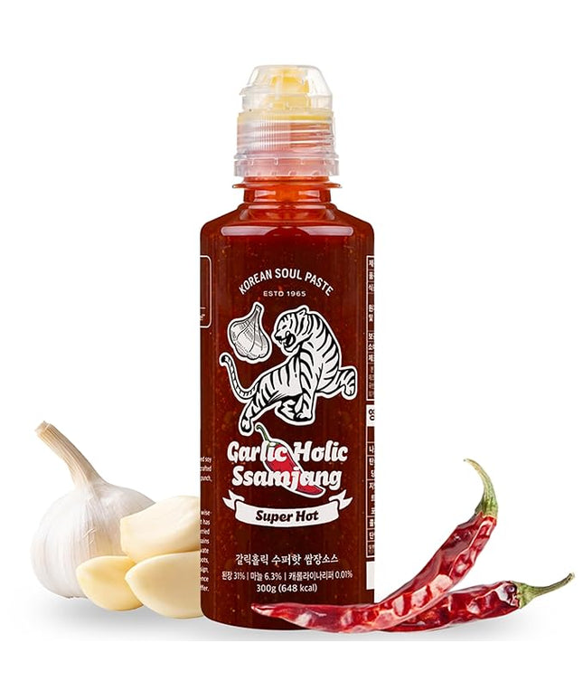 Korean Garlic Holic Ssamjang Super Hot - Extreme Heat Seasoned Bean Paste for Korean BBQ Essential, Barbecue Dipping Sauce, Mix of Gochujang & Deonjang - Vegan, Non-GMO, 10.1 oz.