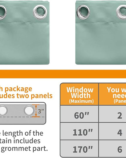 YoungsTex Sage Green Blackout Curtains 40 Inch Length for Kitchen Windows - Short Thermal Insulated Drapes with Grommet Room Darkening Privacy for Bathroom Bedroom, 2 Panels, 42 x 40 Inch