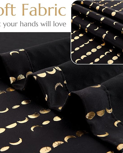 jinchan 95% Blackout Boho Curtains 84 Inch Long for Bedroom Christmas Curtains Moon Phases Printed Festive Holiday Golden on Black Drapes Rod Pocket Back Tab Curtains 2 Panels