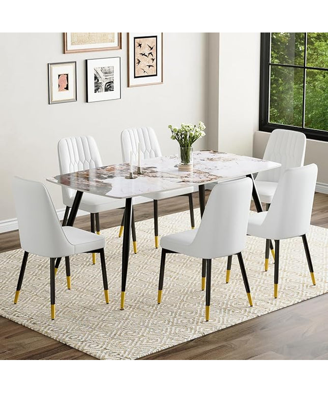 6 Person Dining Table Set, Sintered Stone Dining Table Set for 6, Kitchen Table Chairs Set of 6, Easy to Assemble