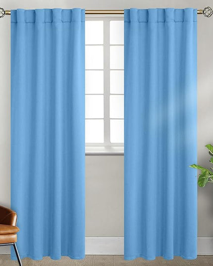 BGment Sky Blue Blackout Curtains 84 Inch Length 2 Panels for Bedroom - Rod Pocket and Back Tab Blackout Curtains Thermal Insulated Room Darkening Curtains for Living Room, (Each 38 x 84 Inch)