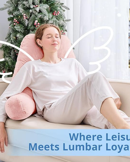 Sasttie 25-inch Reading Pillows for Sitting in Bed Adult, Jumbo Velvet Back Pillow Bed Sitting Up, XL High Back-Rest Support Cushion for Sit Up on Couch & Floor, Oeko-Tex Certified, Peach Pink