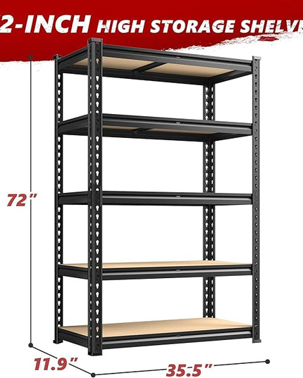 REIBII 2020LBS Storage Shelves 5 Tier Garage Shelving Heavy Duty Adjustable Garage Shelves, Utility Rack Shelf, Shelving Units for Storage Warehouse Pantry Closet, 35.5" W x 11.9" D x 72" H, 3 Pack