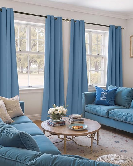 YoungsTex Denim Blue Blackout Curtains 90 Inch Length for Living Room - Thermal Insulated Drapes with Grommet Room Darkening Privacy Ocean Decor for Bedroom, 2 Panels, 52 x 90 Inch