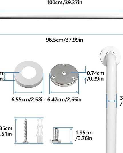 Shower Grab Bar, 2 Pack 39.4 Inch White Bathroom Grab Bar, 1.25" Diameter 304 Stainless Steel Anti-Slip Grab Bars for Bathtubs and Showers, Handicap Shower Grab Bar for Seniors Elderly