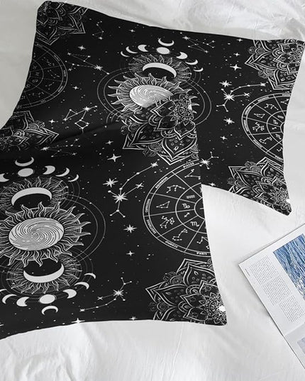 Comforter Set Queen Size, Sun Moon Tarot Vintage 7 Pcs Bedding for Kids and Adults, Boho Bohemian Retro Bed Sheet Sets with Fitted Sheet 2 Pillowcases & 2 Shams for Bedroom Bed Decor