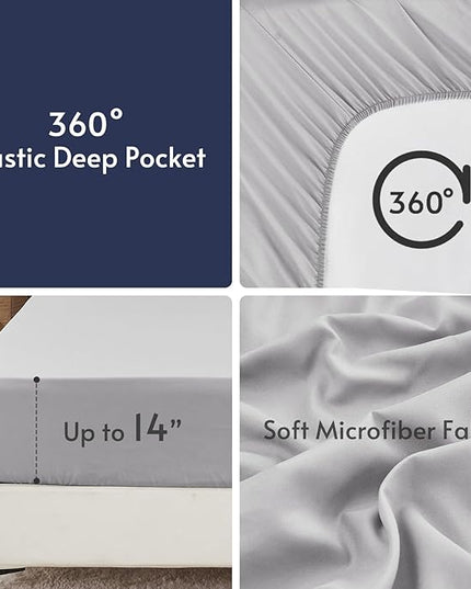 MUXHOMO 5 Pieces Twin XL Comforter Set, Reversible Bed in a Bag Twin XL Size, All Season Bedding Set with Comforter, Flat Sheet, Fitted Sheet, Pillowcases & Shams, Navy & Light Grey