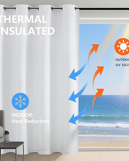 Simplebrand Pure White Extra Long 10ft Curtains for Patio 120 Inches Long 2 Panels Set, Light Filtering Light Blocking Solid Thermal Insulated Energy Saving Grommet Noise Reducing Curtains, 50 Wx120 L