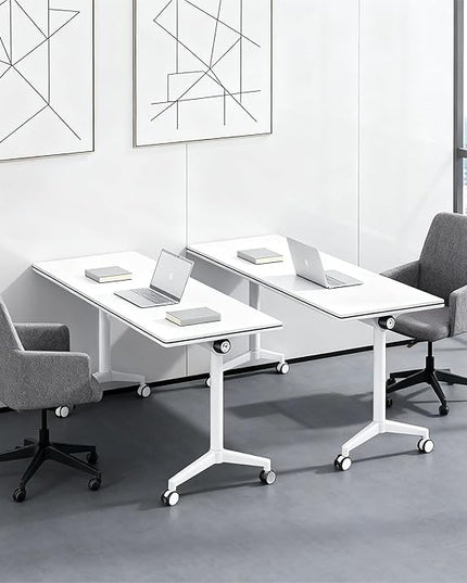 2Pack Folding Conference Table with Wheels & Flip Top - Business Mobile Meeting Table for Office, Training Seminar, Home Use -Space Saving Design, Easy Folding Classroom Table﻿