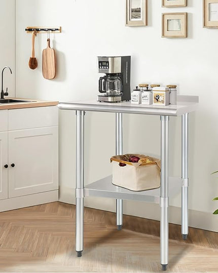HARDURA Stainless Steel Table Prep & Work Table 24 x 30 Inches NSF Heavy Duty Commercial with Undershelf and Backsplash for Restaurant Kitchen Home and Hotel