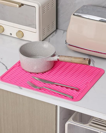 Silicone Dish Drying Mat for Multiple Usage,Easy clean,Eco-friendly,Heat-resistant Silicone Mat for Kitchen Counter or Sink,Refrigerator or drawer liner Rose L 16 inches x 12 inches