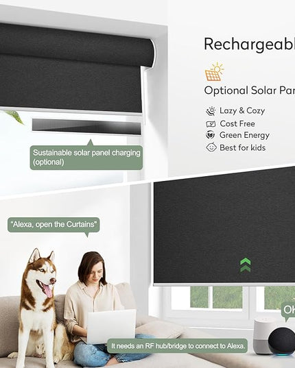 Zshine Motorized Blackout Window Blinds Customize Width (23-95 Inches) Remote Control Wireless and Rechargeable Roller Shades Blinds for Windows, Home, Office, Hotel, Club, Restaurant(82141H)