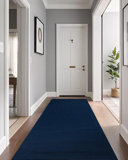 Beverly Rug Non-Slip Modern Runner Rug 2x5 Solid Traditional Rubber Backing Machine Washable Soft Thin Indoor Area Rugs for Living Room Stain Resistant Non Shedding Casual Carpet (2 x 5 Navy Blue)