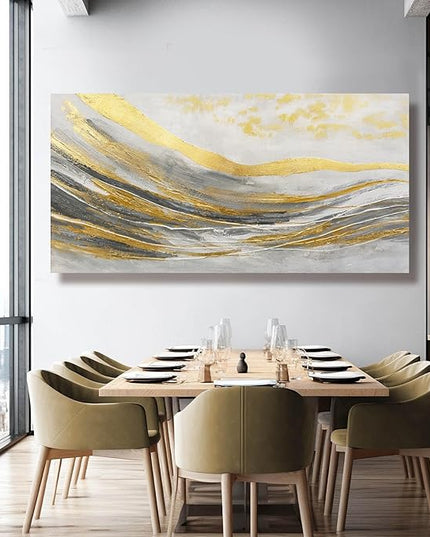 Artexist White Line Wall Paintings Modern Wall Art Gold Foil Photo Prints 29"x58" Large Dining Room Wall Decor Posters for Bedroom