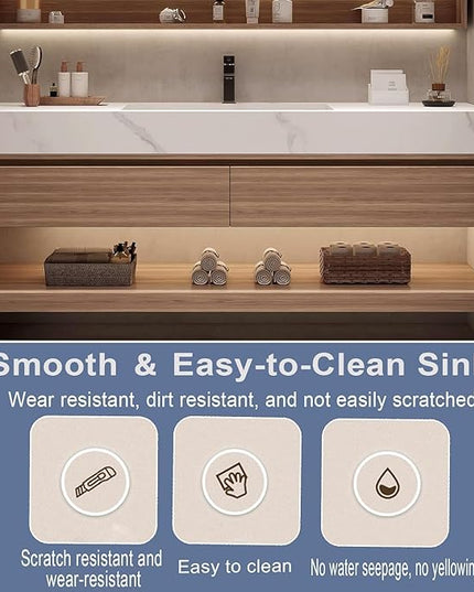 Wood Bathroom Vanity Set - 54IN LED Defogging Mirror | Wall Mounted Bathroom Vanity with Sink Include 2 Drawers, Open Storage & Mirror Cabinet Storage