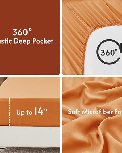 MUXHOMO 5 Pieces Twin XL Comforter Set, Reversible Bed in a Bag Twin XL Size, All Season Bedding Set with Comforter, Flat Sheet, Fitted Sheet, Pillowcases & Shams, Burnt Orange & Camel