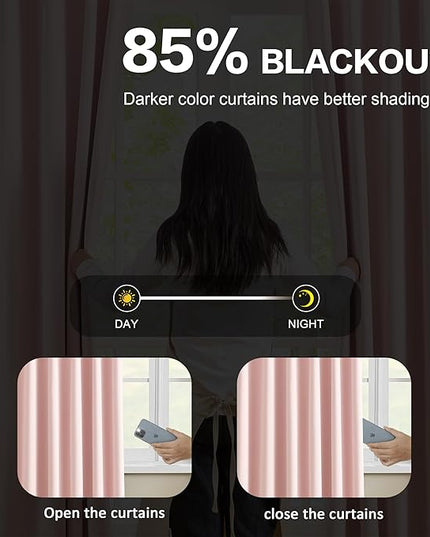 KEQIAOSUOCAI Blackout Curtain Drapes Pleated with Hooks,Thermal Insulated Darkening Solid Sound Reducing Drapes Light Blinds Window Treatment for Bedroom Living Room(Baby Pink, 2 Panels, W40 x L102)