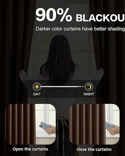 Chocolate Brown Espresso Pinch Pleated Blackout Curtains 102 Inches Long,Thermal Insulated Pinch Pleats Window Curtains Panels Drapery for Bedroom, Living Room,Office, 40" W x 102" L, Set of 2